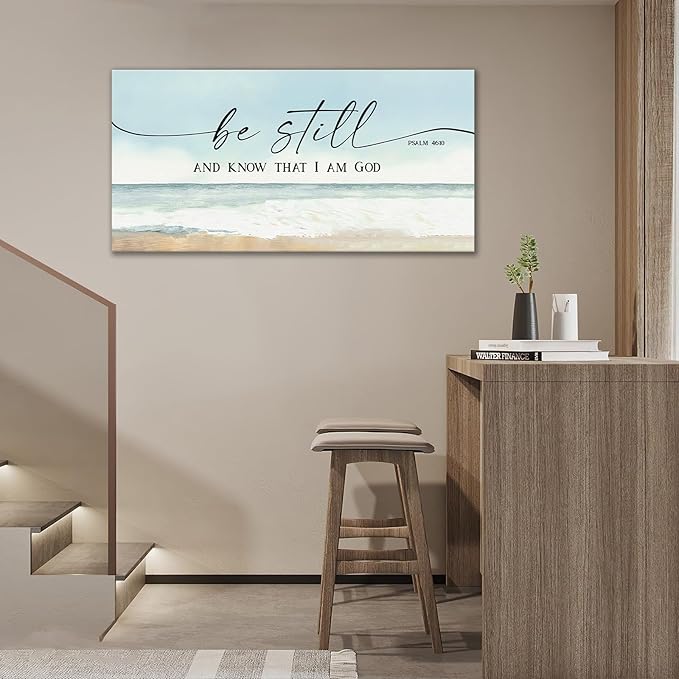 Large Christian Wall Art Be Still and Know That I Am God Pictures Wall Decor Bible Verse Psalm Canvas Painting Print Modern Home Decor Artworks Framed for Living Room Bathroom Master Bedroom 60"x30"