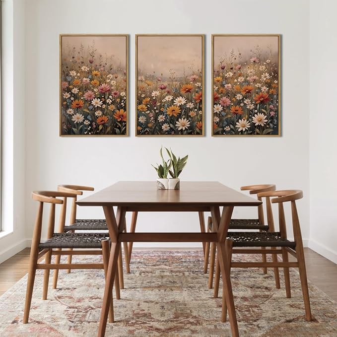 IARTTOP Framed Floral Canvas Wall Art Large 16x24 Inch Colorful Wildflower Art Prints Retro Botanical Landscape Wall Decor for Living Room Bedroom Office