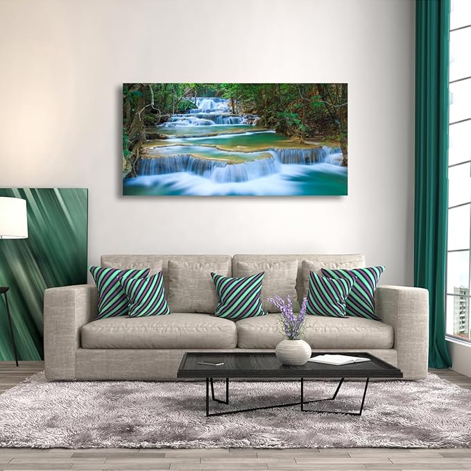 Waterfall Pictures Canvas Wall Art for Living room Bedroom Wall Decor,Green Water Wall Art Print Paitnings for home Decor,Morden Artwork Tree River Water Canvas Art Waterproof Stretched Ready to