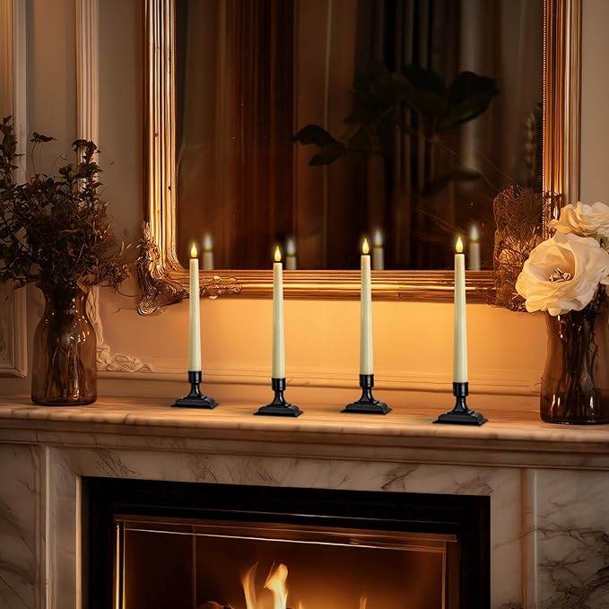 Homemory Wax Window Candles with Remote Timer Dimmer, Battery Operated Candlesticks with Holders, Christmas LED Candlesticks for Window Home Part Decor, 6 Pcs Ivory