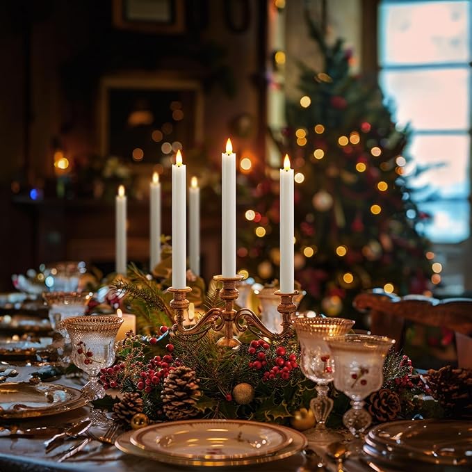 Homemory Rechargeable Flameless Taper Candles, Real Waxy LED Candlesticks Flickering, Battery Operated Candles with Remote Timer, 9.6 Inches for Home Wedding Christmas Decor, 6 Pcs, White