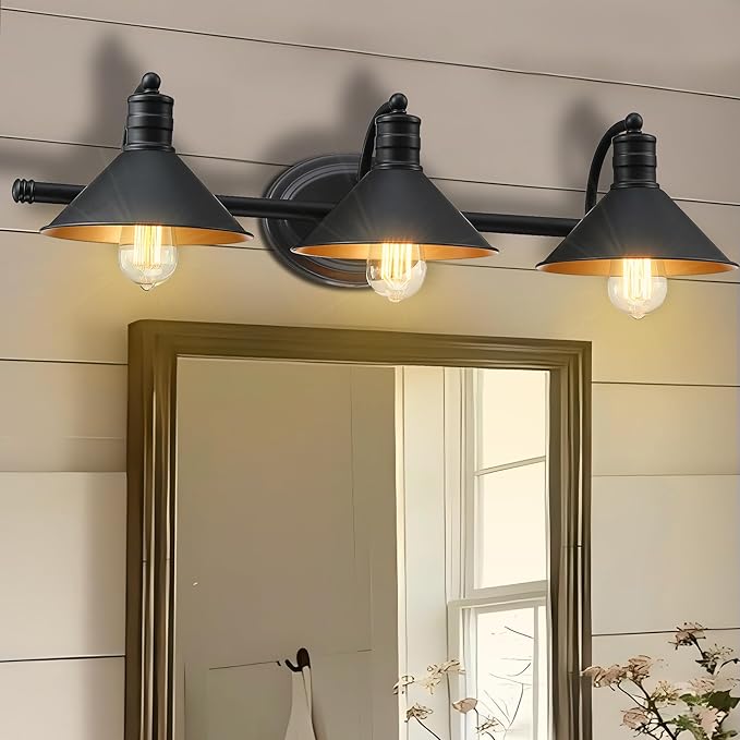 3 Light Bathroom Vanity Light Over Mirror - Farmhouse Wall Light for Bathroom Vanity Powder Room, Rustic Gooseneck Barn Style 3 Bulb Wall Sconce Over Kitchen Sink