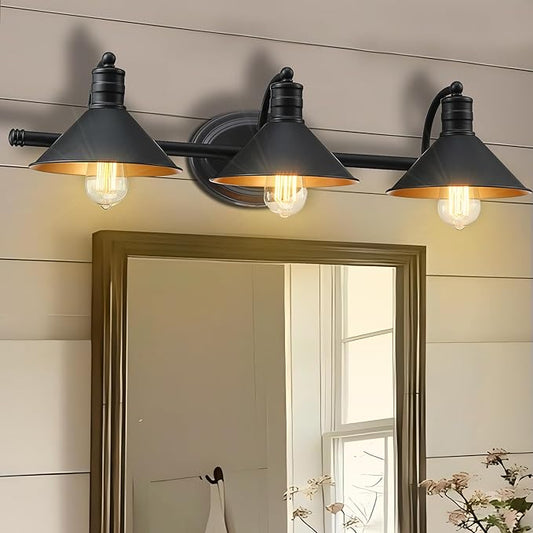 3 Light Bathroom Vanity Light Over Mirror - Farmhouse Wall Light for Bathroom Vanity Powder Room, Rustic Gooseneck Barn Style 3 Bulb Wall Sconce Over Kitchen Sink