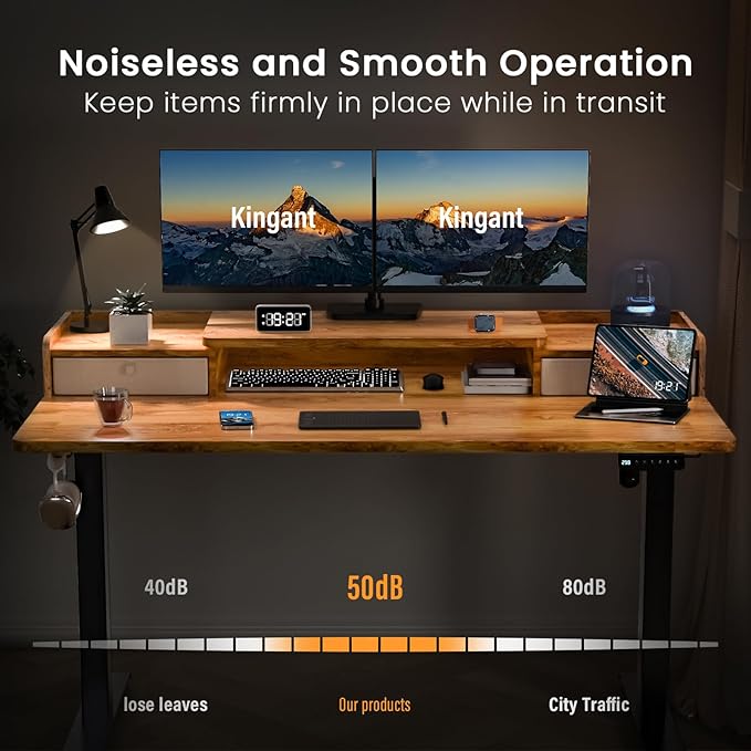 Kingant 55 x 30 Inch Standing Desk with Drawers, Adjustable Height Electric Sit Stand Desk with Storage Shelf, Rising Stand Up Computer Desk for Home Office Workstation, 3 Preset Heights