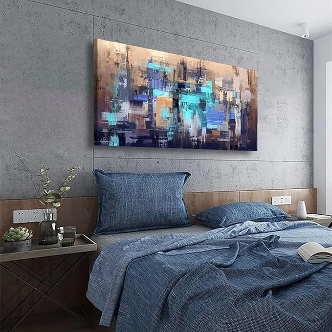 Abstract Wall Art Living Room Modern Textured Brown Blue Wall Art Bedroom Office Wall Decor Large Boho Canvas Wall Art Prints Pictures Farmhouse Paintings Artwork 20 * 40inch