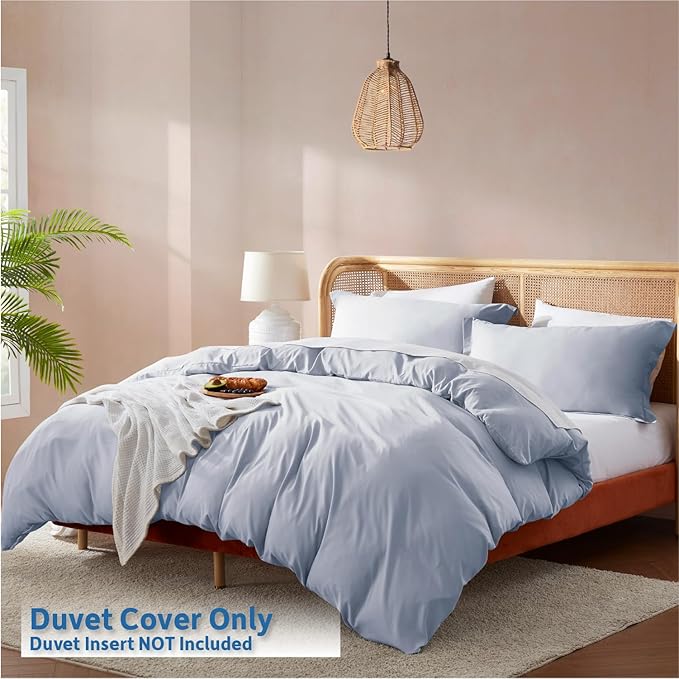 Nestl Ice Blue Duvet Cover Full Size - Soft Double Brushed Full Size Duvet Cover Set, 3 Piece, with Button Closure, 1 Duvet Cover 80x90 inches and 2 Pillow Shams