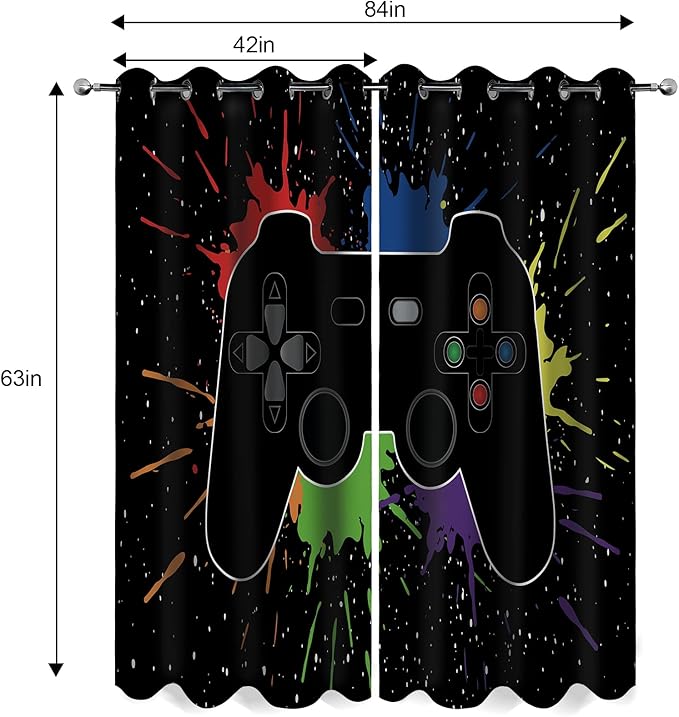 MissHope Gamer Gaming Gamepad Blackout Curtains Kids Boys Teens Bedroom Colorful Video Game Controller Theme Decor Teenage Youth Child Game Room Darkening Grommet Window Drapes 2 Panels, 42x63 Inch