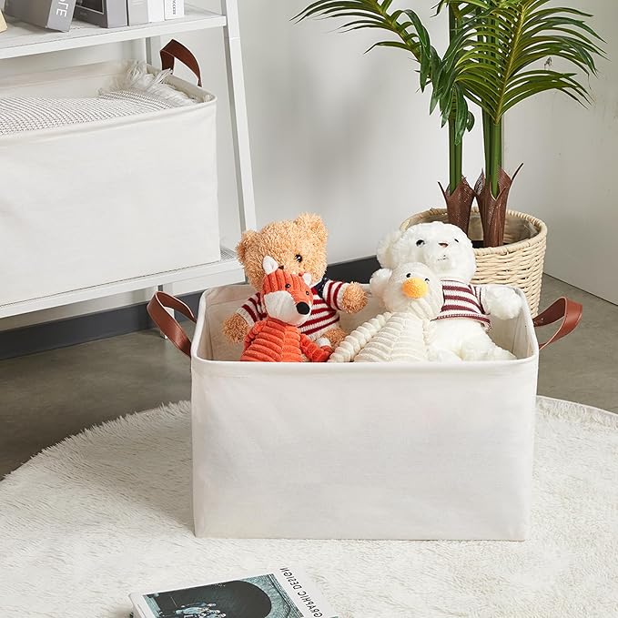 DULLEMELO Large Storage Bins for Towels, Decorative Fabric Storage Baskets Bins for Organizing Bedroom, Closet Organizers and Storage for Clothes, 19" L x 13" W x 11" H, Natural Color, 2-Pack