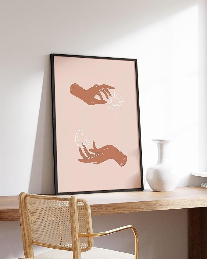 HAUS AND HUES Sun and Moon Astrology Posters - Spiritual Wall Art and Celestial Hands Top and Bottom Astrology Room Decor Posters Spiritual Boho Prints Wall Art and Prints (Black Frame, 24x36)