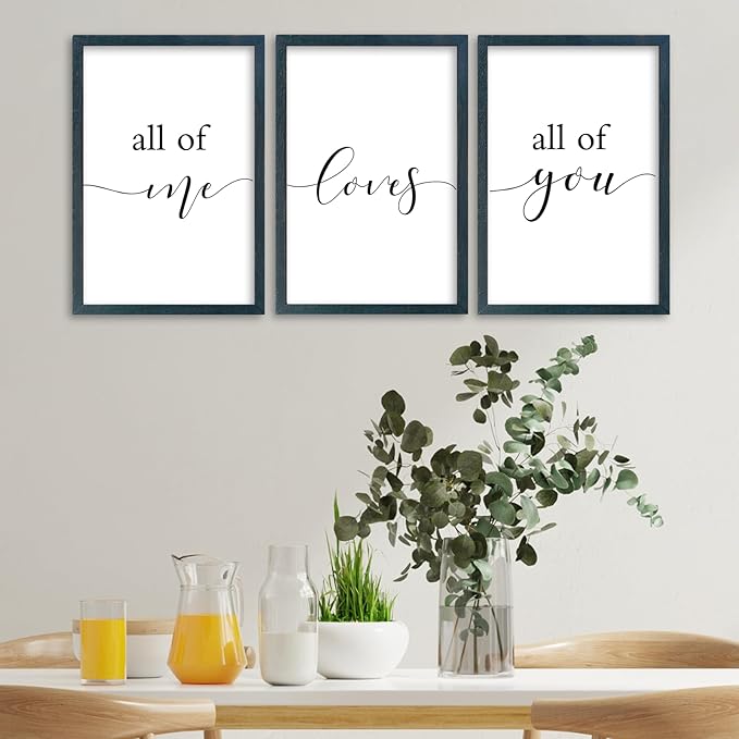 SRSZHIYUE All of Me Loves All of You Sign Wall Decor 16"×11" Set of 3 Framed Wooden Plaque for Master Bedroom Above Over Bed Love Quotes Wall Hanging Art (Black)