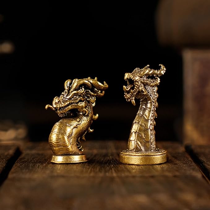 Retro Half-Body Dragon Head Ornament - 100% Handcrafted Solid Brass Desk Decor | Vintage Style Collectible Art Piece for Home & Office | Unique Gift for Fantasy Lovers, Mythical Tabletop Sculpture