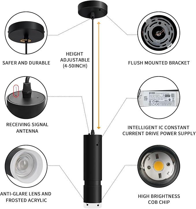 OKELI Pendant Light Smart, Modern Black Pendant Lights Fixture, Dimmable Unique LED Pendant Lighting for Kitchen Island,20W,2700-6000K, ETL(1Pack)