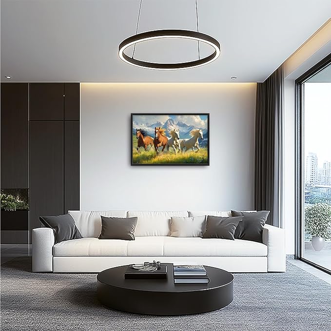 Framed Large Wall Art for Living Room, Running Horses Canvas Wall Decor, Large Landscape Picture Framed Painting, Modern Artwork for Bedroom Office 36L'' × 24W''