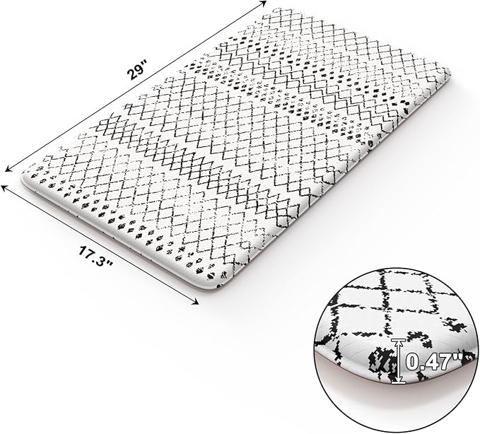 KIMODE Anti Fatigue Kitchen Mats for Floor,17.3" x 29" Black and White Cushioned Kitchen Rugs,Non-Slip Waterproof Wipe Clean Kitchen Sink Standing Mat for Corner Sink,Kitchen Floor