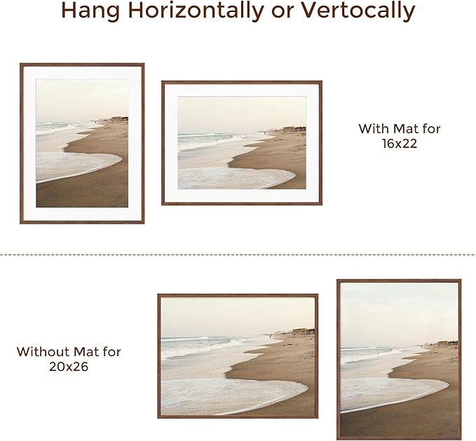 Fun Memories Rustic Oak Wood Picture Frames - 20x26 with Tempered Glass, Matted to 16x22 (Walnut, 1 Pack)