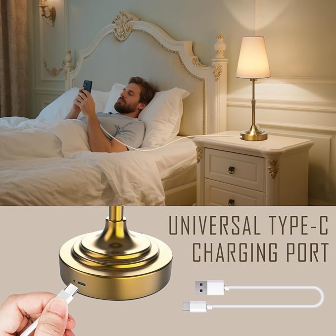 Portable Cordless Table Lamp, Built in Rechargeable Battery, 2700-6000k Color Temperature, Fully Dimmable, Scalable, Ambient Light for Patio, Restaurant, Bar, Bedroom, Dining (Gold)