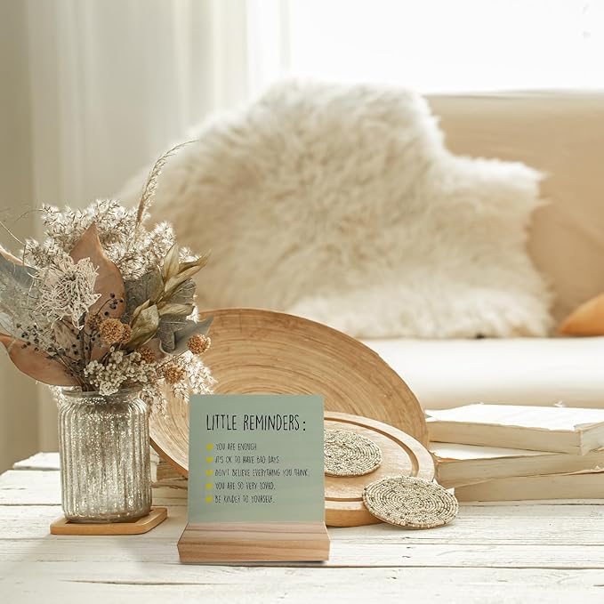 Little Reminders You are Enough Desk Wood Sign with Wooden Stand,Dorm Signs for College Girls, Inspirational Signs Decor for Office Dorm Room Desk,Back to School Gifts for College Students（Green）