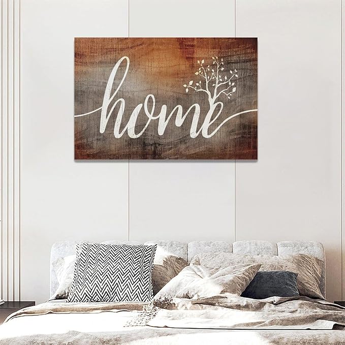 Large Farmhouse Home Wall Art Home Word Sign Pictures Wall Decor Rustic Home Quotes Canvas Painting Print Modern Family Decor Artwork Framed for Living Room Bathroom Master Bedroom Dining room 24"x16"