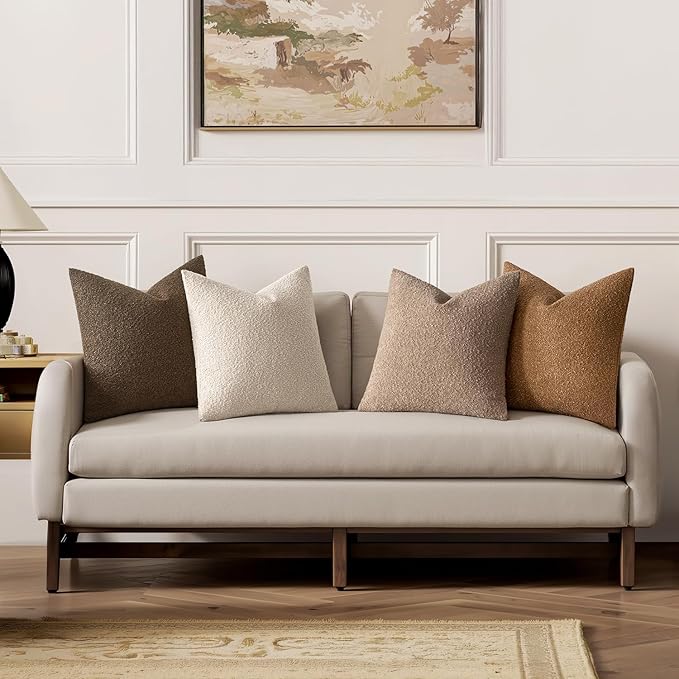 MIULEE Pack of 4 Decorative Textured Boucle Throw Pillow Covers 20x20 Inch Neutral Brown Accent Solid Pillow Cases Couch Cushion Covers for Modern Farmhouse Boho Chair Sofa Bed Livingroom Home Decor