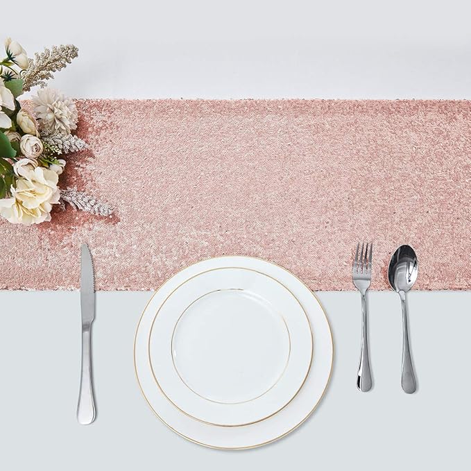 2 Packs 12 x 108 inches Rose Gold Sequin Table Runner, Glitter Rose Gold Table Runner for Wedding Birthday Bachelorette Holiday Party Supplies Decorations Bridal Shower Baby Shower
