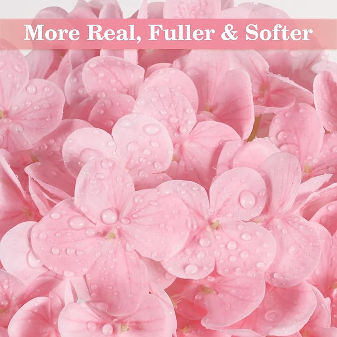 Artflower 4Pcs Real Touch Hydrangea Artificial Flowers, 22.5'' Pink Full Latex Faux Hydrangea Flowers for Home Floral Arrangements Wedding Bouquets Kitchen Table Centerpiece Decorations