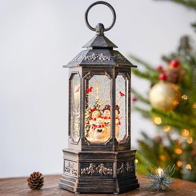 Christmas Snowman Choir Snow Globe Lantern with Swirling Glitter, USB Lined/Battery Operated Lighted Musical Snowman Carolers Water Lantern for Christmas Festival Decoration Gifts