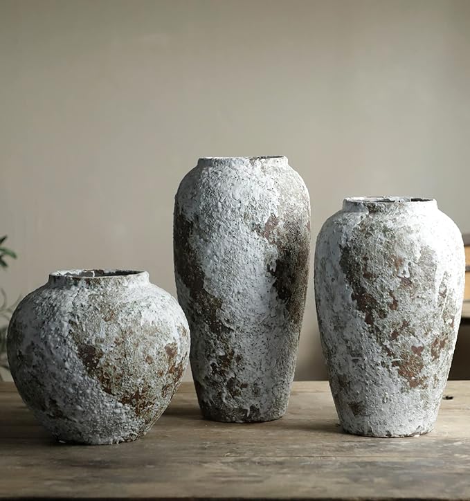 Rustic Ceramic Circular Flower Vase, Vintage Floor Tall Vases Farmhouse Decor for Living Room Entryway Table Centerpieces, Kitchen, Wedding Gift