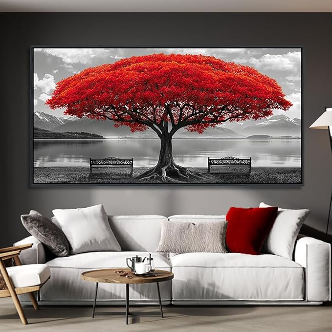 YDYSUNE Red Tree Wall Art - Large Canvas Wall Decor Picture Red Tree Landscape Painting for Living Room Bedroom Office Home Artwork Decoration With Frame 24x48IN