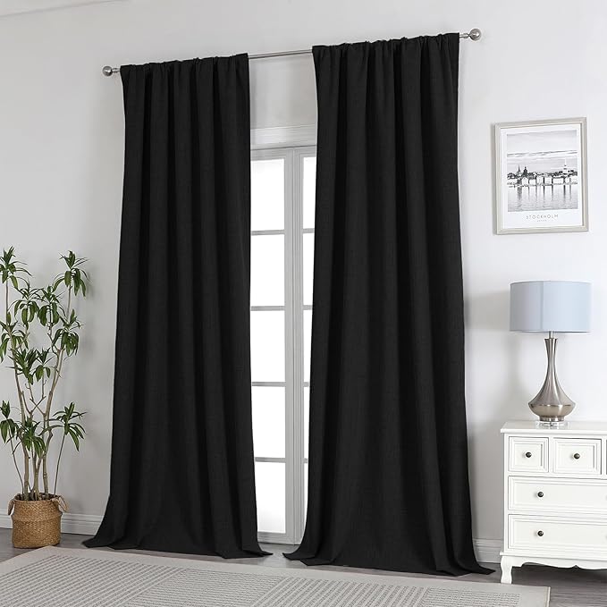 Joydeco Custom 100% Blackout Long Drapes for Bedroom Living Room Blackout Darkening Curtain Thermal Insulated Back tab Rod Pocket 1 Panel(Black,Custom Size)