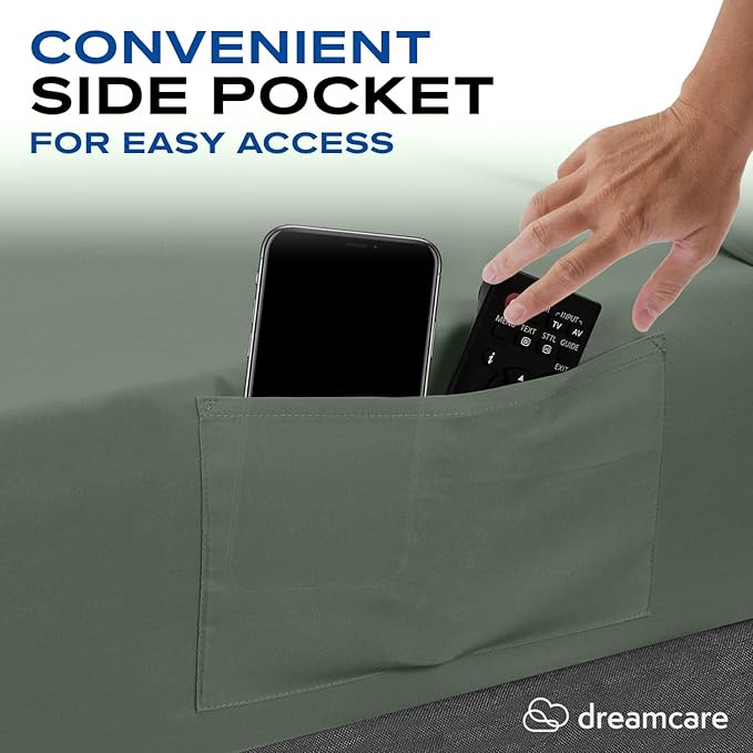 DREAMCARE Twin XL Sheets Set - 4 Pcs Cooling Bed Sheets with Up to 15" Deep Pockets - Soft, Long-Lasting 100% Brushed Polyester with Side Pocket (Sage Green)