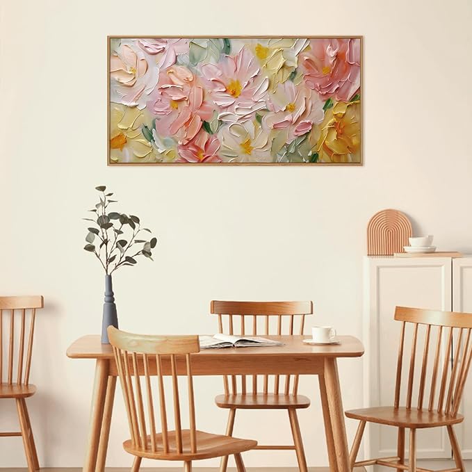 CHDITB Floral Wall Art, 20" X40” Large Watercolor Flower Textured Oil Painting, Modern Wildflower Wall Decor, Framed Canvas Flowers Artwork for Living Room Bedroom Office Girl Room Decoration