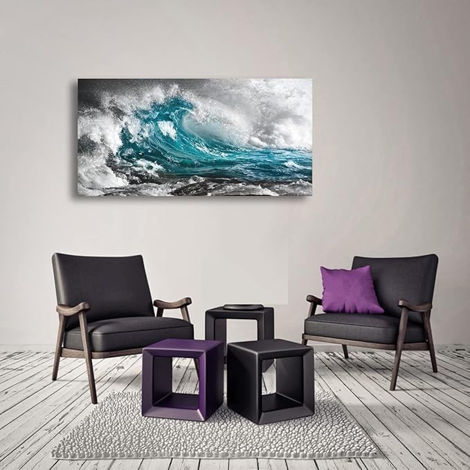Sea Wave Pictures Canvas Wall Art For Living Room Bedroom Wall Decor,Surge Wall Art Print Paitnings for Home Decor,Morden Artwork Sea Seascape Canvas Art Waterproof Ready to Hang-20x40Inches