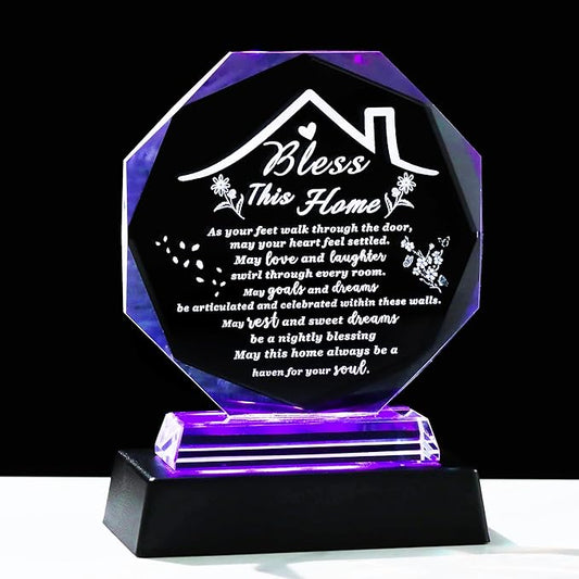 House Warming Gifts New Home Crystal Plaque with Colorful Base Bless This Home Decor HouseWarming New House Present For Family, Couple, Women Keepsakes Decor