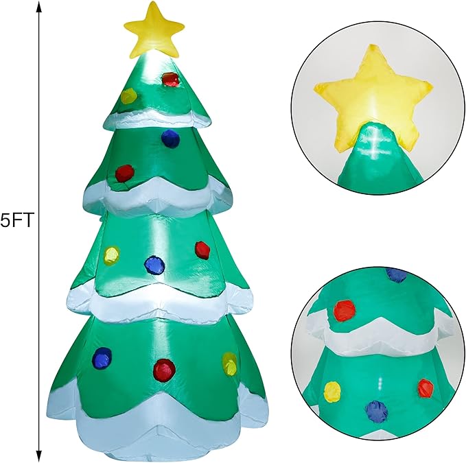 DR.DUDU 5 FT Inflatable Christmas Tree, LED Light up Xmas Tree Blow up Decorations for Christmas Party Indoor Outdoor Yard Garden Lawn Holiday Party