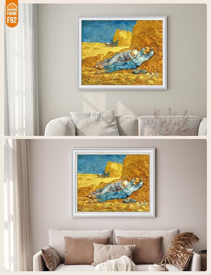 DECORARTS - Noon: Rest from Work, Vincent Van Gogh Art Reproduction. Acid Free Cotton Canvas Giclee Print w/Bronze Frame&Mat for Wall Decor.
