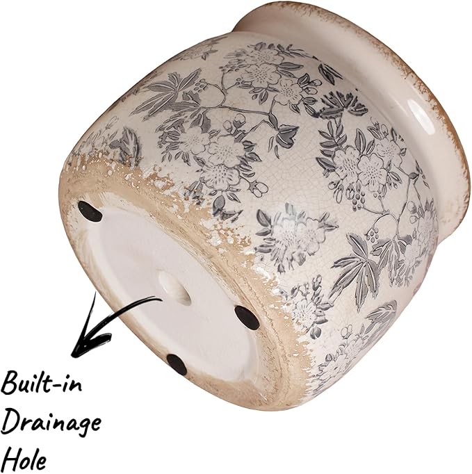 Ceramic Planters for Indoor Plants, Plant Pots with Drainage Hole, 6.29in. Flower Pots for Indoor Plants, Vintage Planters & Succulent Pots, Crackle Glaze Finish Plant Pots, Rustic Grey