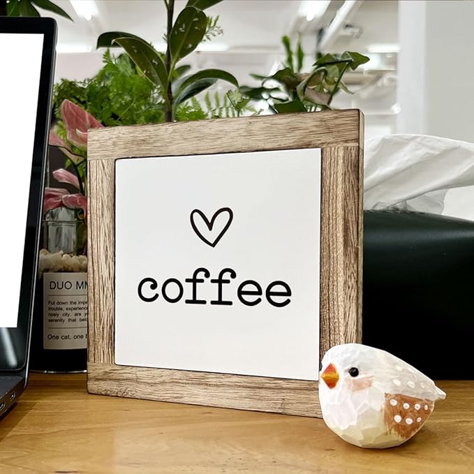 Coffee Decor Set, Wooden Box Signs for Home Decor, Freestanding Coffee Sign for Table Shelf Desk Counter, Cafe Sign, Coffees Lover Home Kitchen Decors