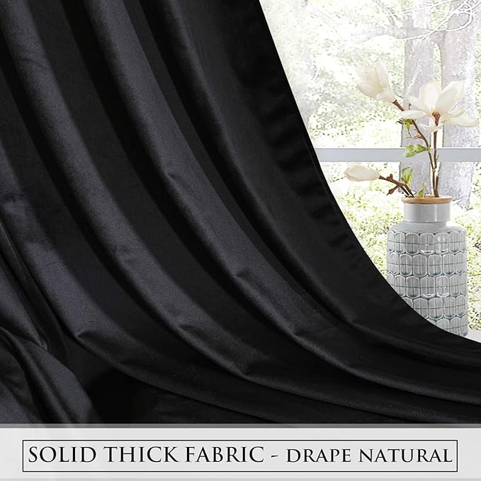 StangH Black Blackout Velvet Curtains 90 inches Long, Back Tab Heavy Thick Thermal Insulated Window Drapes Elegant Home Decor for Theater/Bedroom/Dining Room, W52 x L90, 2 Panels