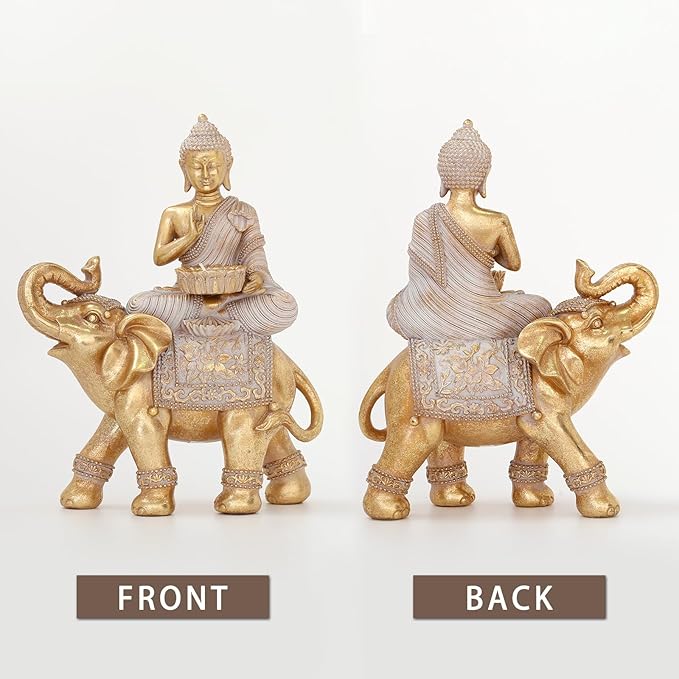 Buddha Statue for Home Decor Gold Candle Holder 11.5”-Elephant Buddha Statues for Zen Decor - Spiritual Buddha Decor for Living Room-Buda–Budda–Buddha Gift for Relaxation, Meditation or Shrine