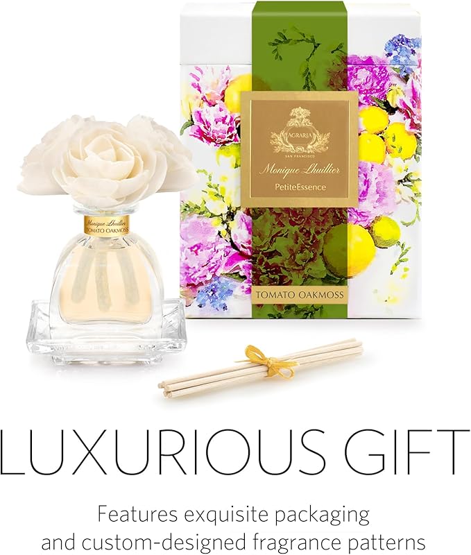 Agraria Monique Lhuillier Tomato Oakmoss AirEssence Fragrance Reed Diffuser, 7.4 Oz, Fresh Alluring Sola Flower Earthy Scent Diffusers for Home