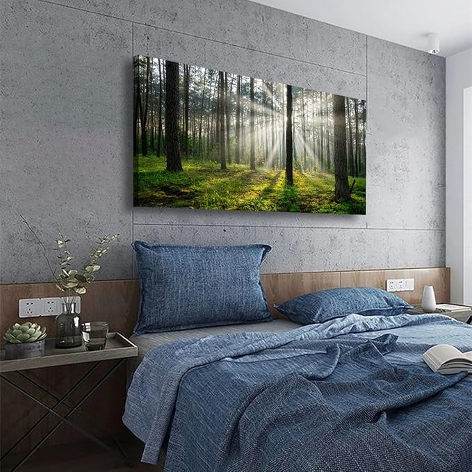 Green Forest Wall Art for Living Room Bedroom Office Large Landscape Sunrise Grass Nature Canvas Wall Art Kitchen Pictures Modern Tree of Life Wall Decor Paintings Artwork 20 * 40inch