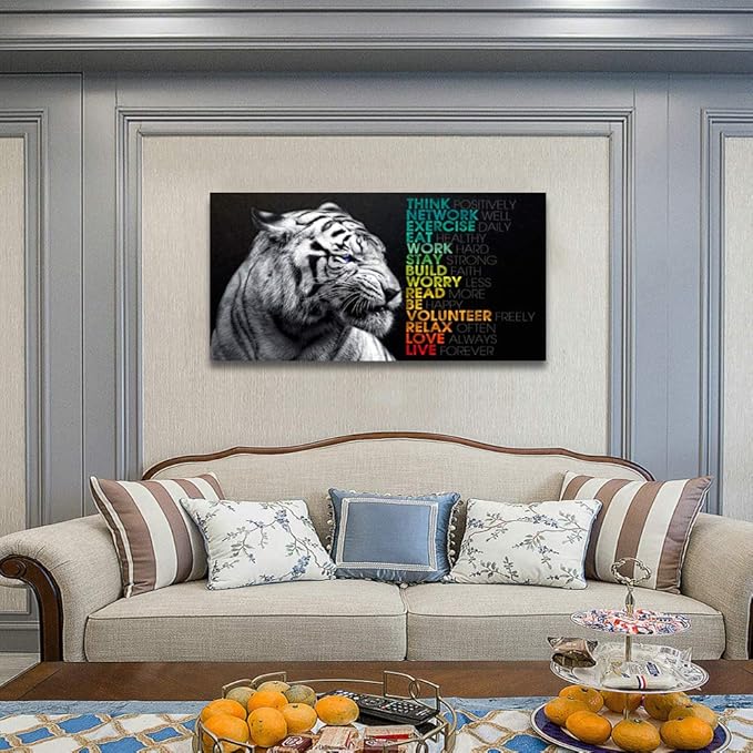 Animal Tiger Canvas Wall Art,Motivational Quotes Motto Inspirational Picture Canvas Prints with Frame, Wall Art Decorative