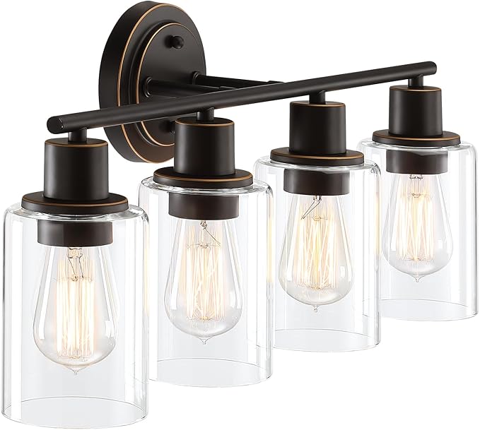 4-Light Oil Rubbed Bronze Bathroom Lighting Fixtures Over Mirror 4-Light Bathroom Vanity Light Oil Rubbed Bronze Vanity Wall Sconce Over Sink