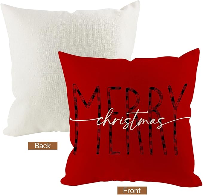 Christmas Pillow Covers 18x18 inch Set of 4, Holiday Winter Outdoor Red Vintage Xmas White Snowman Burgundy Seasonal Santa Burlap Decorations for Sofa Couch