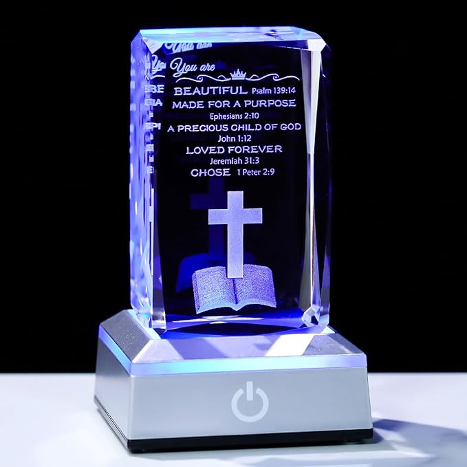 Movdyka 3D Crystal Inspirational Bible Verse Decor Christian Gifts for Women Men Faith, Religious Gift You are Beautiful Keepsake with Colorful LED Night Light, Spiritual Gifts Ideas for Birthday