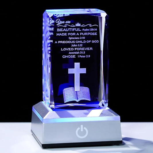 Movdyka 3D Crystal Inspirational Bible Verse Decor Christian Gifts for Women Men Faith, Religious Gift You are Beautiful Keepsake with Colorful LED Night Light, Spiritual Gifts Ideas for Birthday