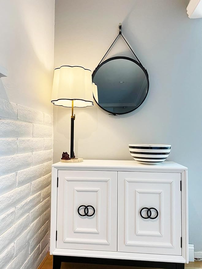 HofferRuffer Round Wall Mirror Decorative Mirror, Hanging Mirror with Hanging Strap Silver Hardware Hooker/Hanger (Black, 20'')