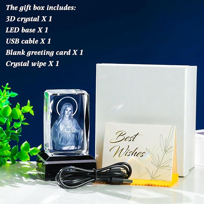 Movdyka 3D Crystal Jesus Statue Christian Gifts for Women Men Faith, Laser Engrave Religious Gifts for Friends Mom Dad Teens Catholic, Jesus Stuff Room Decor