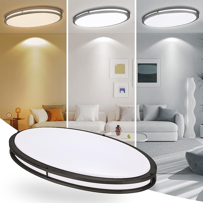 33 Inch Oval Black Ceiling Light Fixture for Living Room - 33” Black LED Flush Mount Ceiling Lamp 3000K/4000K/5000K LED Kitchen Bathroom Light 40W 2500LM