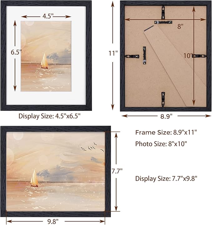 Fun Memories 8x10 Black Picture Frame, Natural Oak Wood 8 x 10 Photo Frames, 8 by 10 Frames Real Glass, 8x10 Picture Frame with Mat for 5x7, Rustic Black Wood Frame 8"x10", 1 Pack